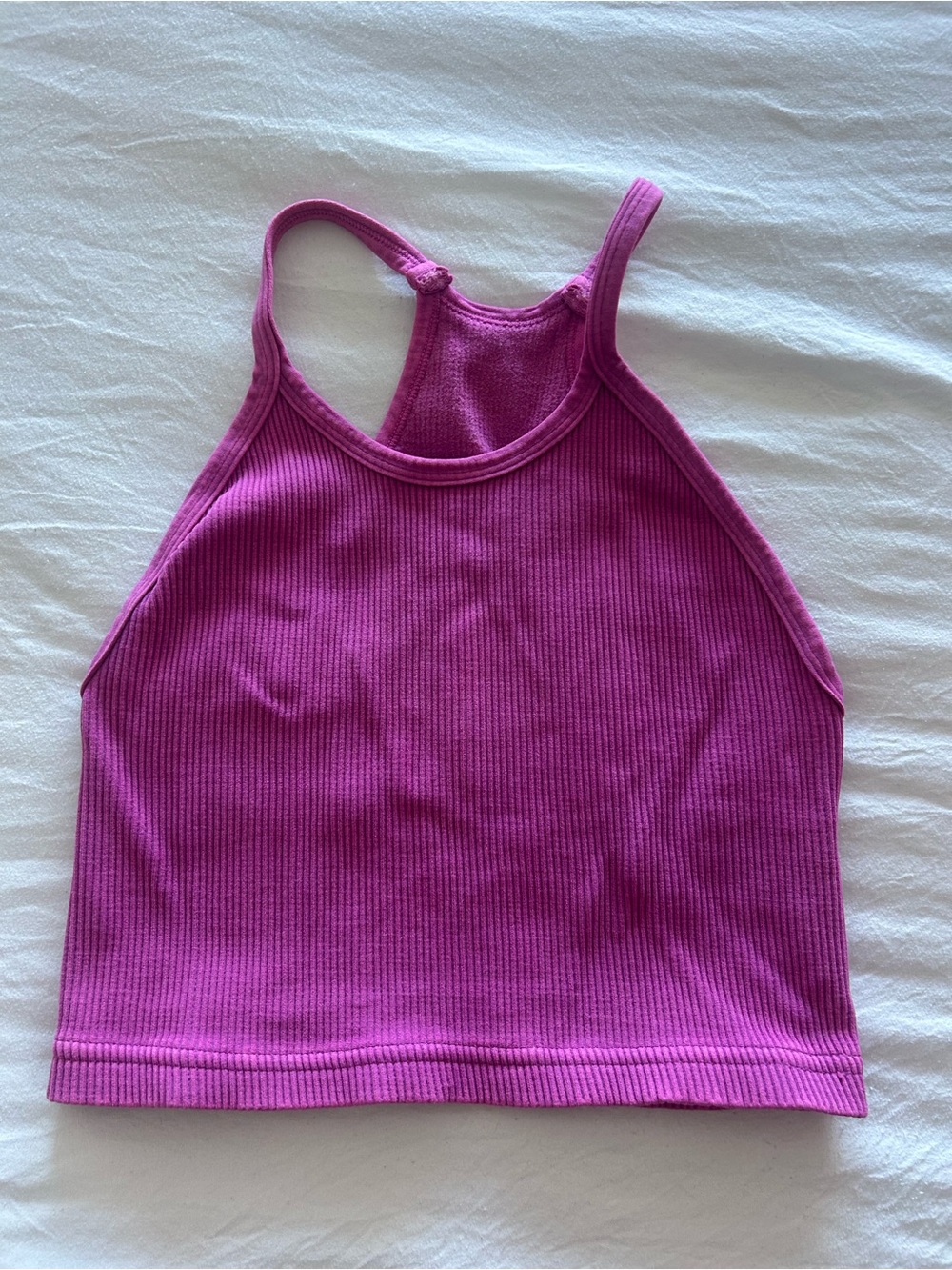 Free People Ribbed High-Neck Tank Top in Magenta Pink